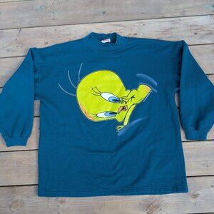 Vintage 1996 Novel Teez Double Sided Tweety Bird Sweater Size Large